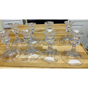 9 Clear Glass Taper Candlestick Holders 4" tall Weddings Birthdays Holidays